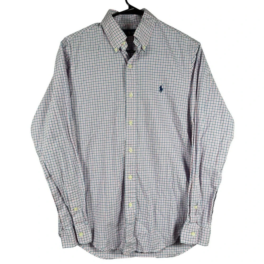 Polo Ralph Lauren Button Down‎ Shirt Mens Small Pink Blue Plaid Dress Spring